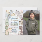 すべてのドラゴンズ水彩第2バースデーフォトを呼び出し 招待状 (正面)