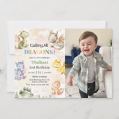 すべてのドラゴンズ水彩第2バースデーフォトを呼び出し 招待状 (正面)