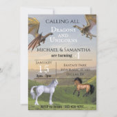 すべてのドラゴンユニコーン・ツインパーティー誕生日 招待状 (正面)