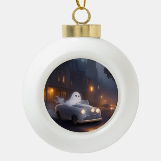 すべてのハロウィーンの精神 | 幽霊のジョライド セラミックボールオーナメント (正面)