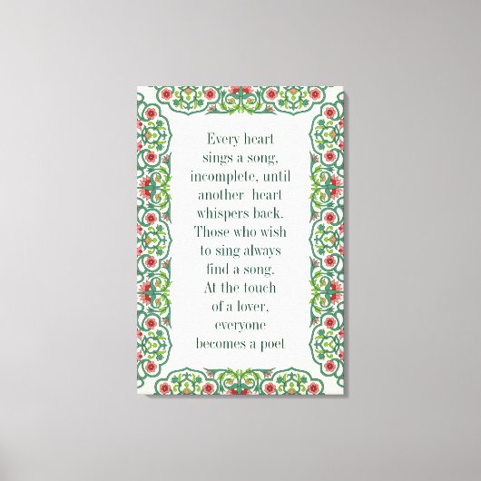 すべてのハートが曲の不完全な引用文フローラを歌う キャンバスプリント (正面)