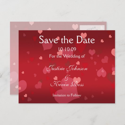 すべてのハート愛ラブラブ日付はがきを保存 案内ポストカード (正面/裏面)