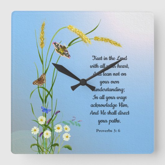 すべてのハート聖書の聖句で主を信頼しなさい スクエア壁時計 (正面)