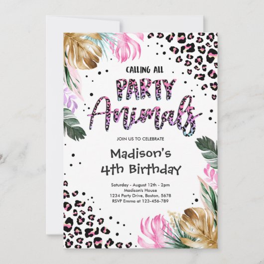 すべてのパーティーアニマルサファリヒョウ誕生日 招待状 (正面)