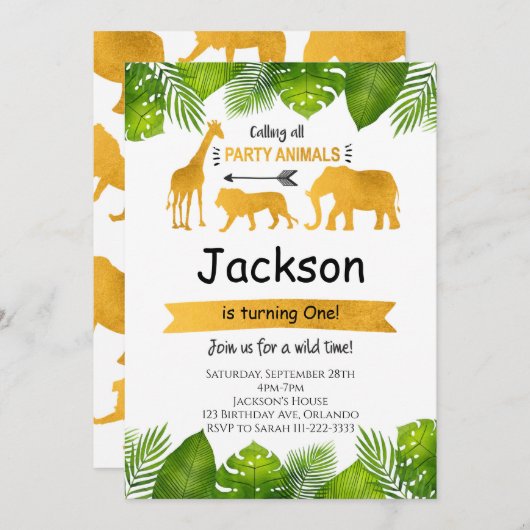 すべてのパーティーアニマルズゴールデンサファリ招待状 招待状 (正面/裏面)