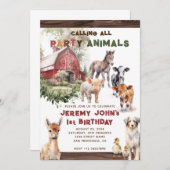 すべてのパーティーファーム動物の呼び出し誕生日 招待状 (正面/裏面)