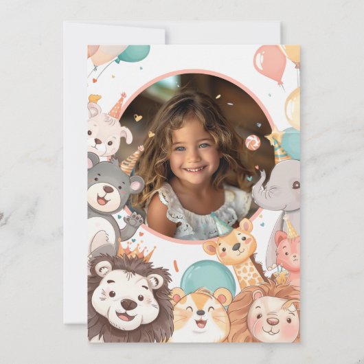 すべてのパーティー動物の呼び出しサーカスフォト誕生日 招待状 (裏面)