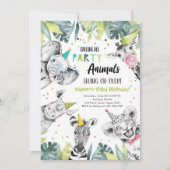 すべてのパーティー動物の呼び出しボーイサファリ誕生日Inv 招待状 (正面)