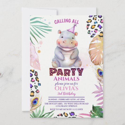すべてのパーティー動物の呼び出し海馬誕生日の呼び出し 招待状 (正面)