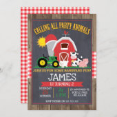 すべてのパーティー動物の呼び出し納屋周囲の庭誕生日 招待状 (正面/裏面)