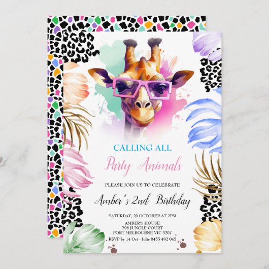すべてのパーティー動物の呼び出し誕生日招待状 招待状 (正面/裏面)