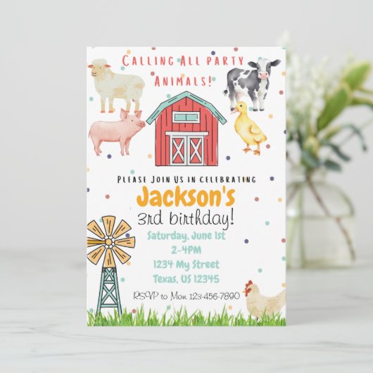 すべてのパーティー動物の呼び出し誕生日招待状 招待状 (スタンド正面)