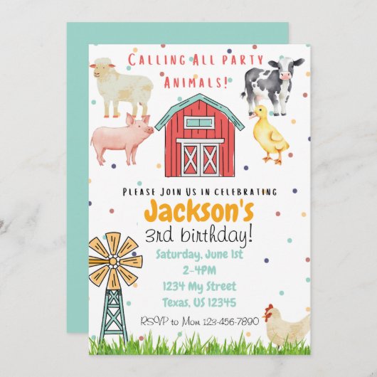 すべてのパーティー動物の呼び出し誕生日招待状 招待状 (正面/裏面)