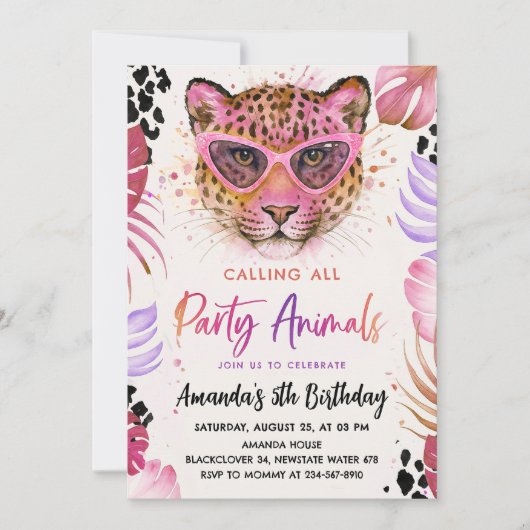 すべてのパーティー動物の呼び出し – Leopard誕生日 招待状 (正面)