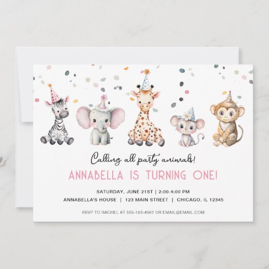 すべてのパーティー動物の女シンプルの子の誕生日を呼び出す 招待状 (正面)