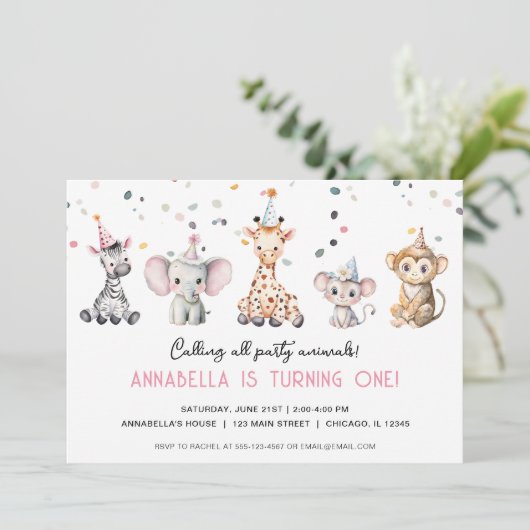 すべてのパーティー動物の女シンプルの子の誕生日を呼び出す 招待状 (スタンド正面)