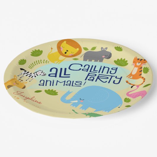すべてのパーティー動物の子供の誕生日パーティーを呼び出す ペーパープレート (アングル)