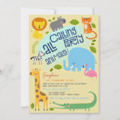すべてのパーティー動物の子供の誕生日パーティーを呼び出す 招待状 (正面)