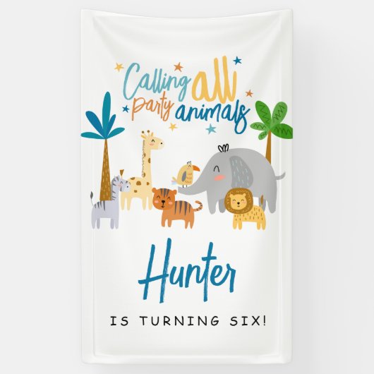 すべてのパーティー動物の誕生日パーティーに電話する 横断幕 (縦)