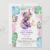 すべてのパーティー動物を呼び出すコアラ誕生日の呼び出し 招待状 (正面)