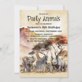 すべてのパーティー動物を呼び出すサファリ動物誕生日 招待状 (正面)