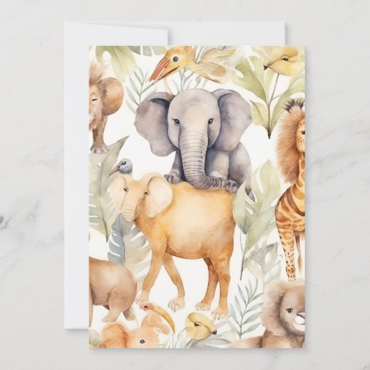 すべてのパーティー動物を呼び出すサファリ誕生日 招待状 (裏面)