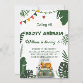 すべてのパーティー動物を呼び出すサファリ誕生日 招待状 (正面)