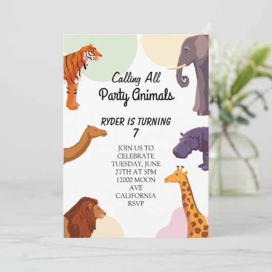 すべてのパーティー動物を呼び出すサファリ誕生日 招待状 (スタンド正面)