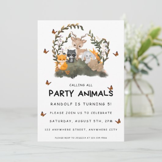 すべてのパーティー動物を呼び出す子供の誕生日パーティー 招待状 (スタンド正面)