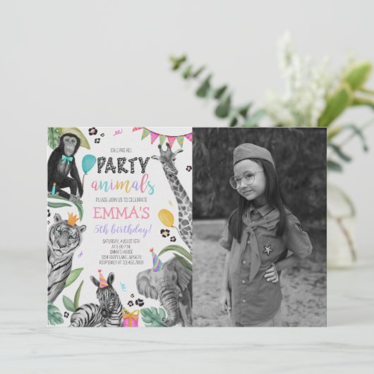 すべてのパーティー動物を呼び出す誕生日写真 招待状 (スタンド正面)