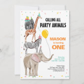 すべてのパーティー動物を呼び出す野生の少年誕生日 招待状 (正面)