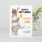すべてのパーティー動物を呼び出す野生の少年誕生日 招待状 (スタンド正面)