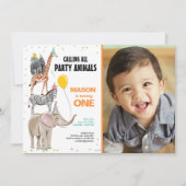 すべてのパーティー動物を呼び出す野生の少年誕生日 招待状 (正面)
