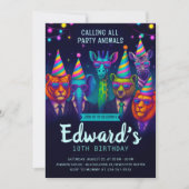 すべてのパーティー動物を呼び出す – ファンシー動物誕生日 招待状 (正面)