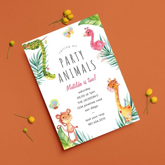 すべてのパーティー動物を呼び出すLかわいい水彩動物園 招待状