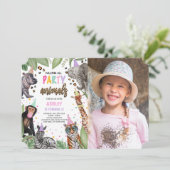 すべてのパーティー動物を呼び出すSafari誕生日写真 招待状 (スタンド正面)