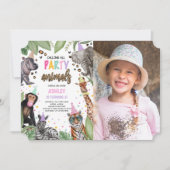 すべてのパーティー動物を呼び出すSafari誕生日写真 招待状 (正面)
