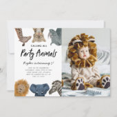 すべてのパーティー動物を呼び出すSafari誕生日写真 招待状 (正面)