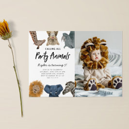 すべてのパーティー動物を呼び出すSafari誕生日写真 招待状