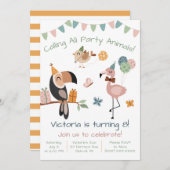 すべてのパーティー動物を呼ぶ!おもしろい誕生会 招待状 (正面/裏面)