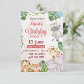 すべてのパーティー動物を呼ぶ！サファリ誕生日 招待状 (スタンド正面)