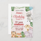 すべてのパーティー動物を呼ぶ！サファリ誕生日 招待状 (正面/裏面)