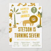 すべてのパーティー動物を呼ぶ！ライオンサファリ誕生日 招待状 (正面/裏面)
