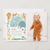 すべてのパーティー動物を呼ぶ！ |写真モダン誕生日 招待状 (正面)