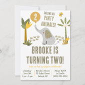 すべてのパーティー動物エレファントサファリ誕生日 招待状 (正面)