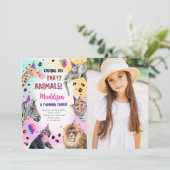 すべてのパーティー動物ガールサファリ誕生日 招待状 (スタンド正面)