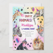 すべてのパーティー動物ガールサファリ誕生日 招待状 (正面)