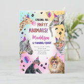 すべてのパーティー動物ガールサファリ誕生日 招待状 (スタンド正面)