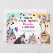 すべてのパーティー動物ガールサファリ誕生日 招待状 (正面)
