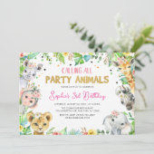 すべてのパーティー動物サファリジャングル誕生日 招待状 (スタンド正面)